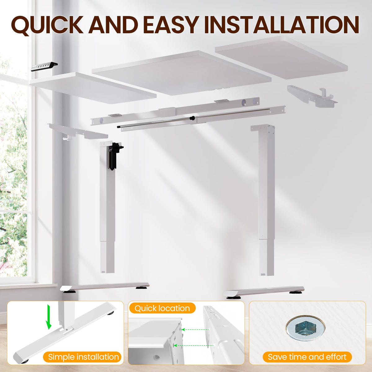 Veken 63"x28" Wider Large Standing Desk, Electric Height Adjustable, Brown