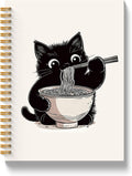 Cute Black Cat Spiral Notebook, Black Cats Lover Gifts Notebooks for Work, Cat Office Supplies, Japanese Noodle Kitty Journal Notebook, 5.5x8.3 Inch