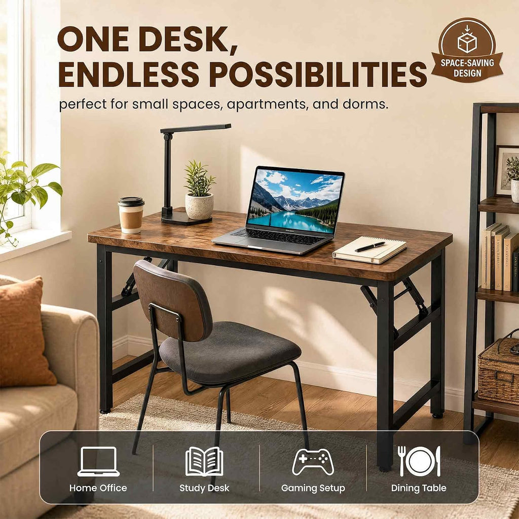 Mrsanmu 47.2-Inch Folding Student Desk, Rustic Brown