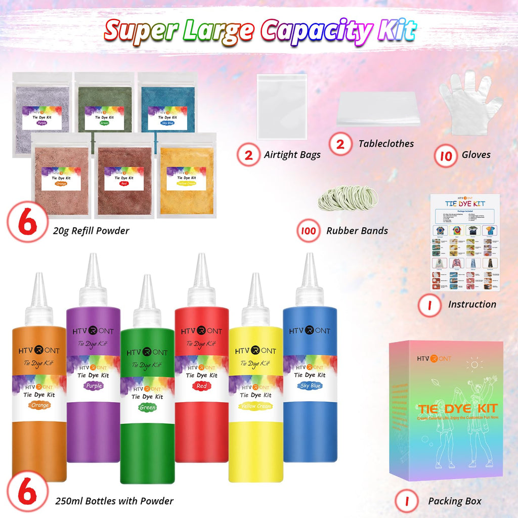 HTVRONT Tie Dye Kit, 32 Vibrant Vivid Permanent Colors, Just Add Water