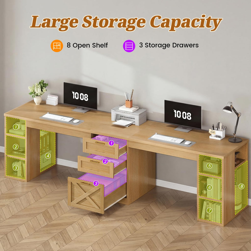 SEDETA 96.5-Inch Two-Student Desk with Drawers