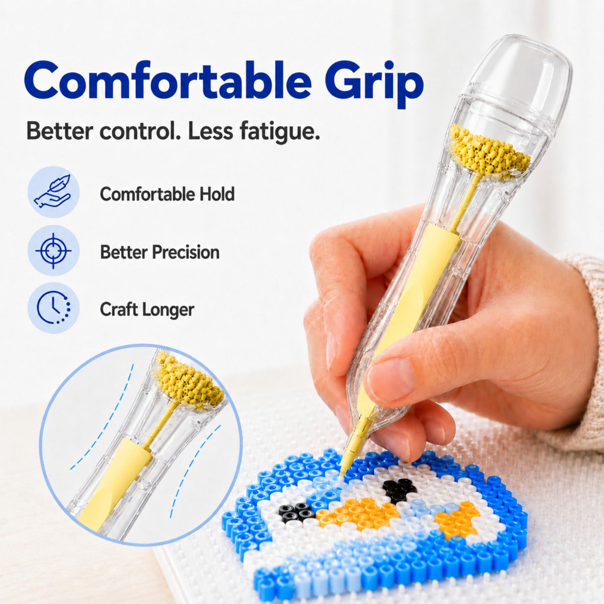 2.6mm Fuse Bead Pen with 4 Swappable Lidded Compartments for Mini Fuse Beads, Quick Color Switching, Precise and Easy Bead Placement Tool, Gift for Bead Art Lovers, Blue