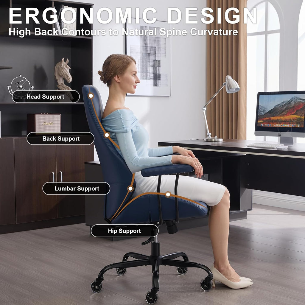 E-Motie Leather Office Chair, Mid Century Modern Desk Chair, Blue