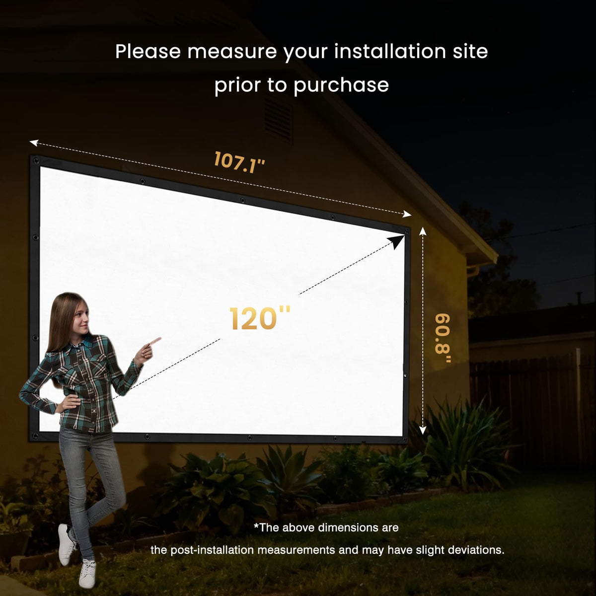 100 Inch Projector Screen with Black Backing, Foldable 16:9