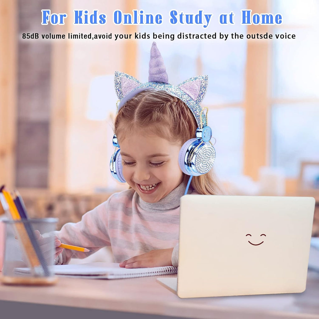 TCJJ Unicorn Kids Wired Headphones with Mic, 3.5mm Jack, On Ear