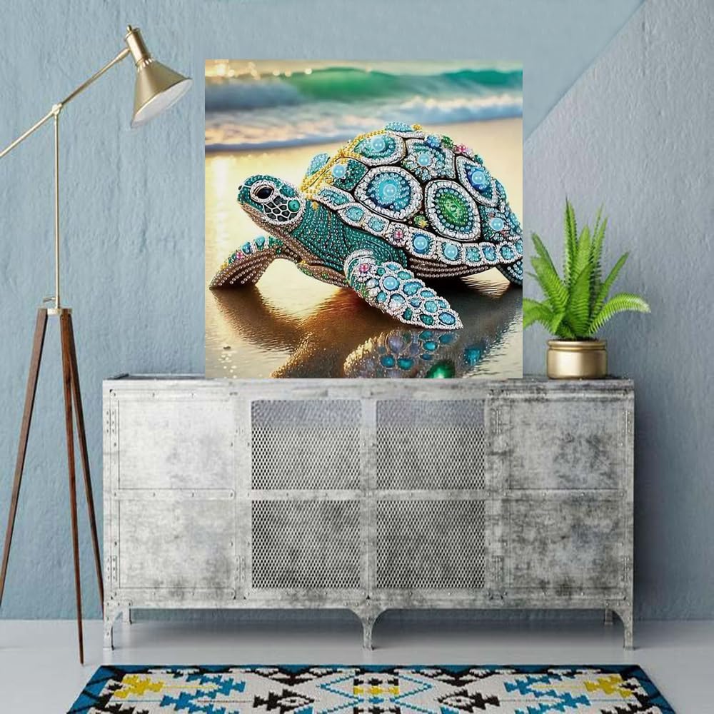 ZQEATRY Sea Turtle Animal Special Shape Diamond Art Kits for Adults,5D Diamond Painting Kits for Beginner,DIY Diamond Crystal Rhinestones Painting Kits for Home Wall Decor Gift 11.8 X 11.8inch