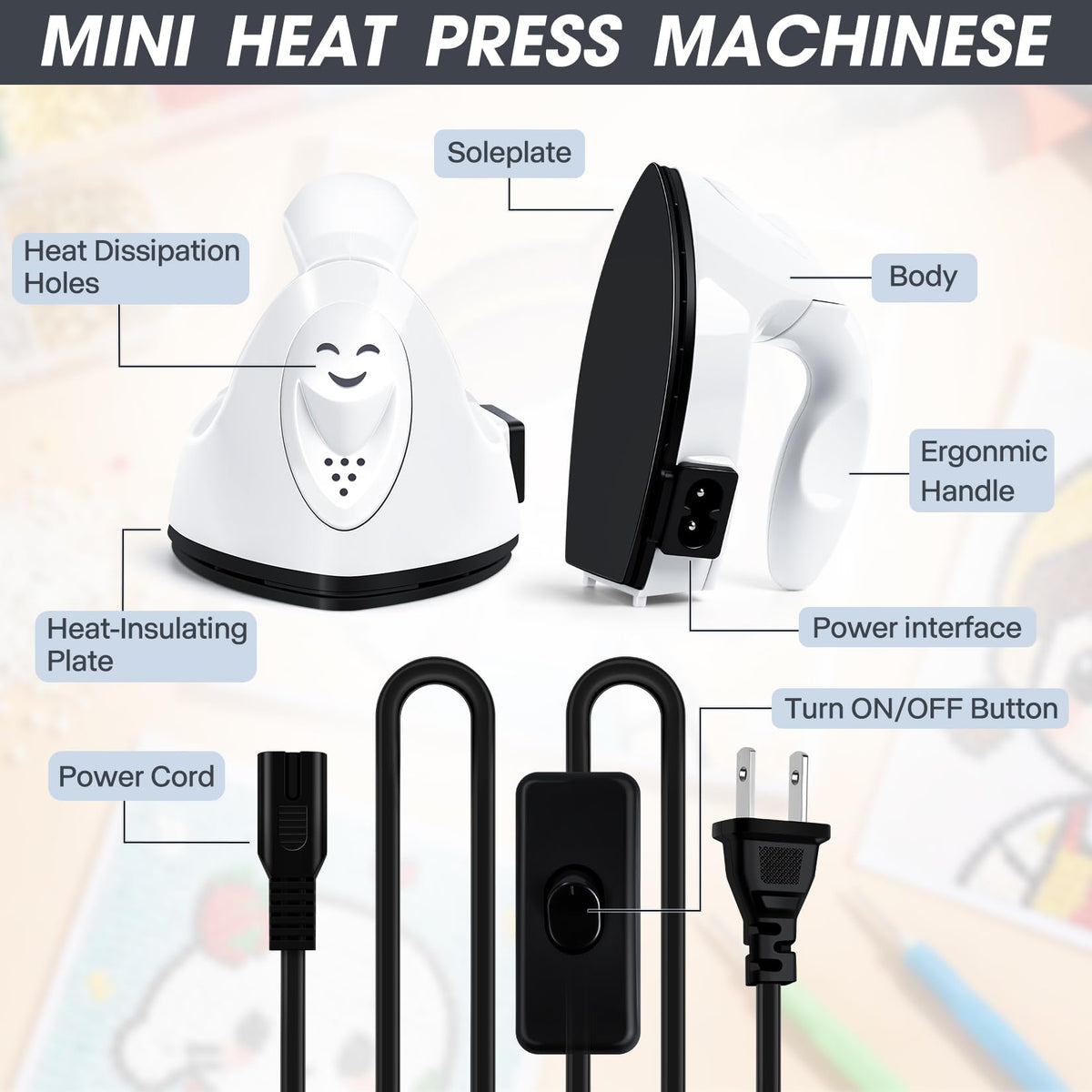 Mini Heat Press Portable Craft Iron For Fuse Beads, Black