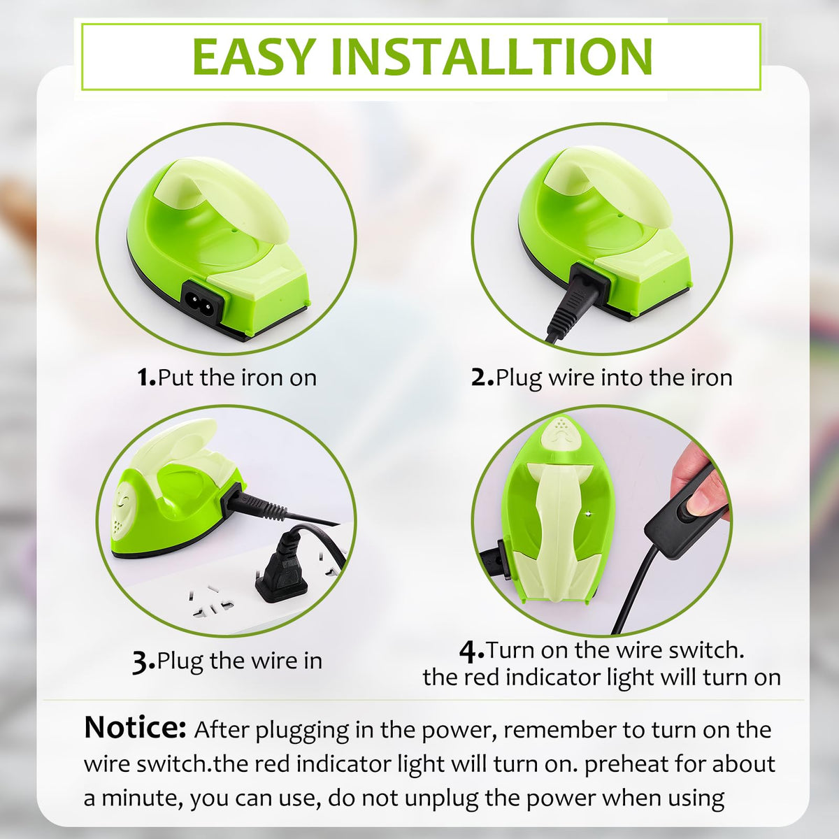 Honoson Mini Iron for Craft Small Iron on Patch Fuse Bead, Mint Green