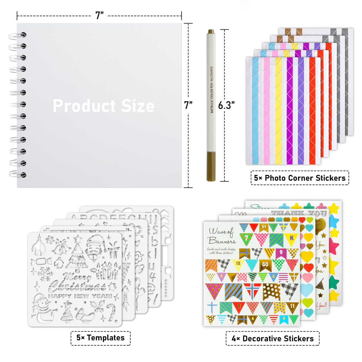 Gotideal 80 Pages Scrapbook Album with 10 Metallic Markers, Black