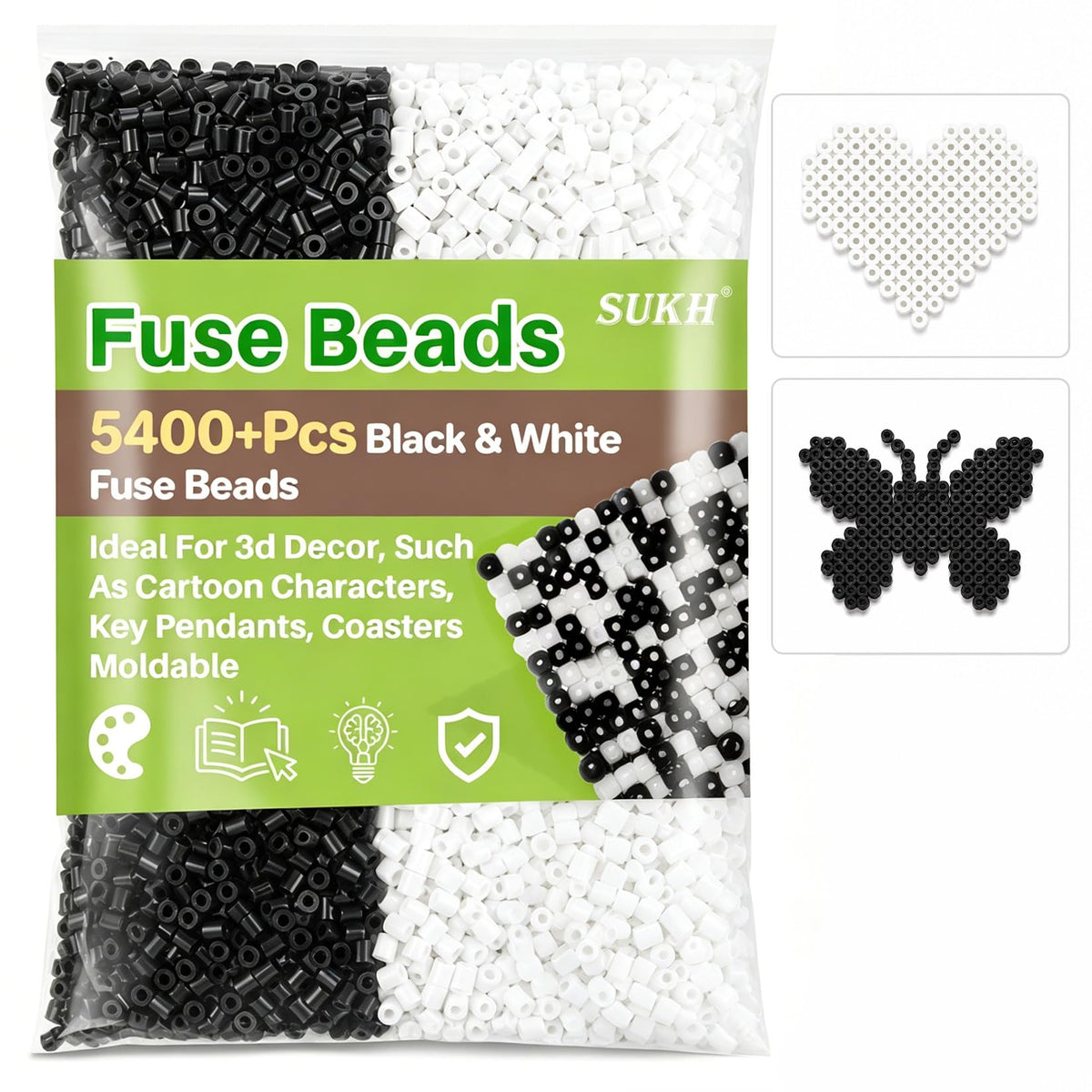 Sukh 5400+Pcs Fuse Beads Bulk - 5mm Melting Beads for Crafts, 24 Colors