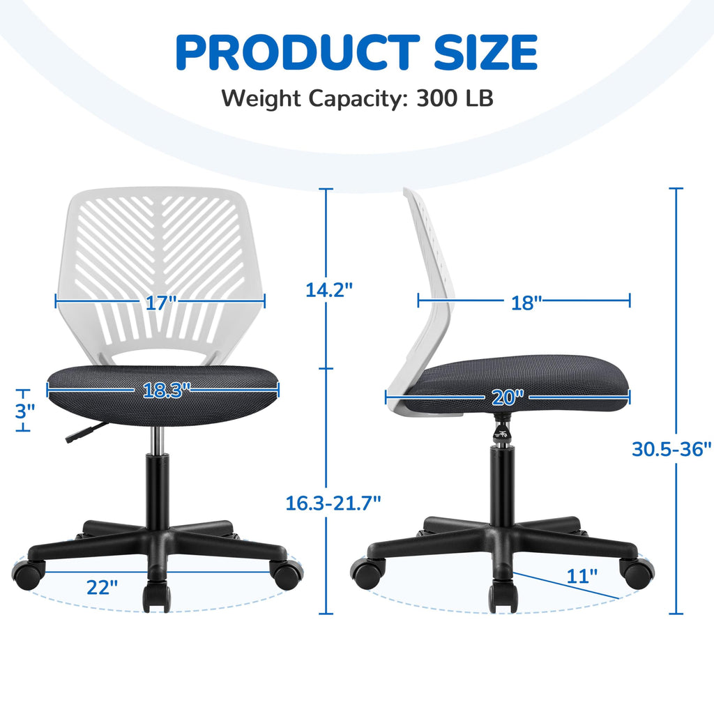 Yaheetech Small Desk Chair, Armless Adjustable Swivel Seat, Green