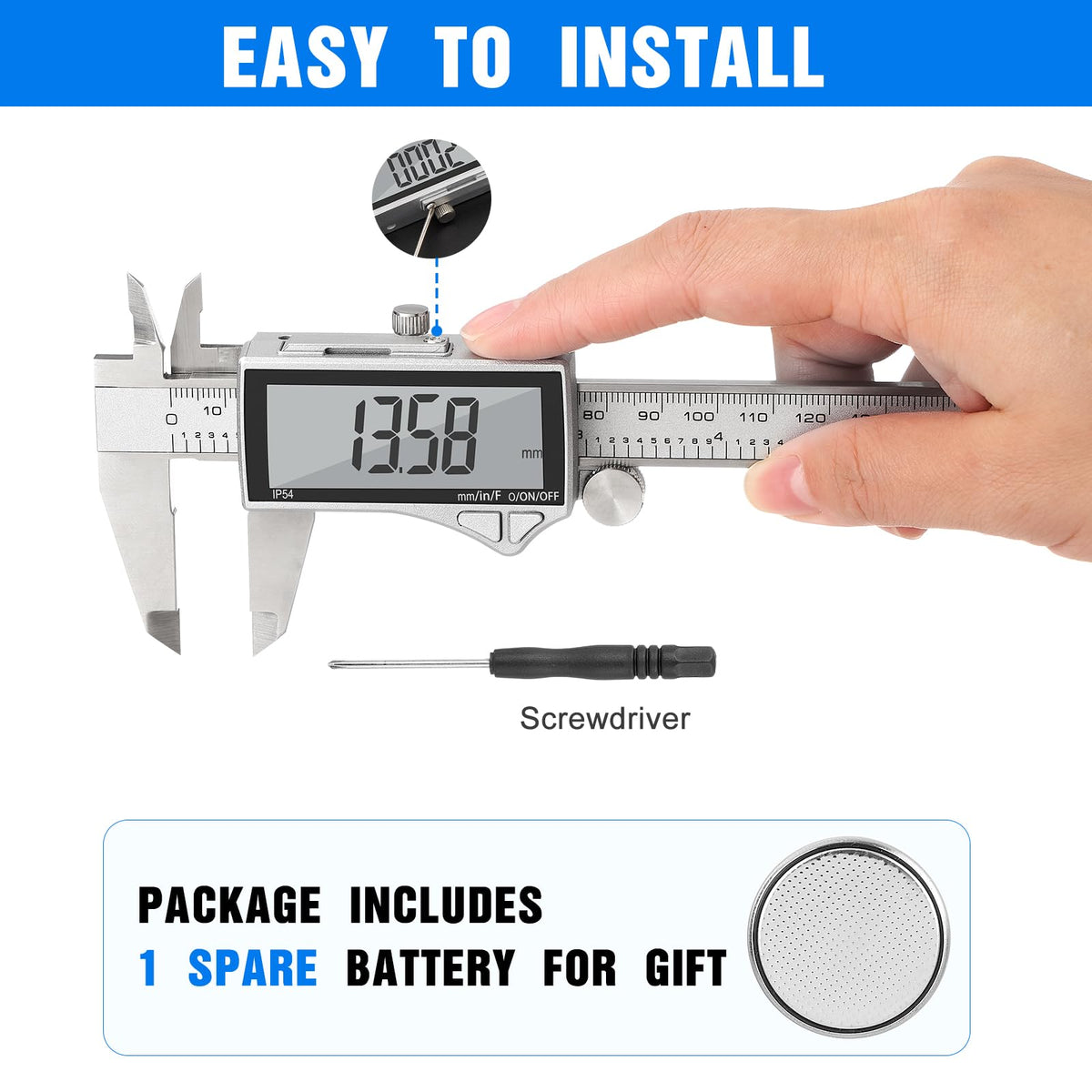 Digital Caliper, Adoric Calipers 0-6 Inch, Inch/mm Conversion, Large LCD