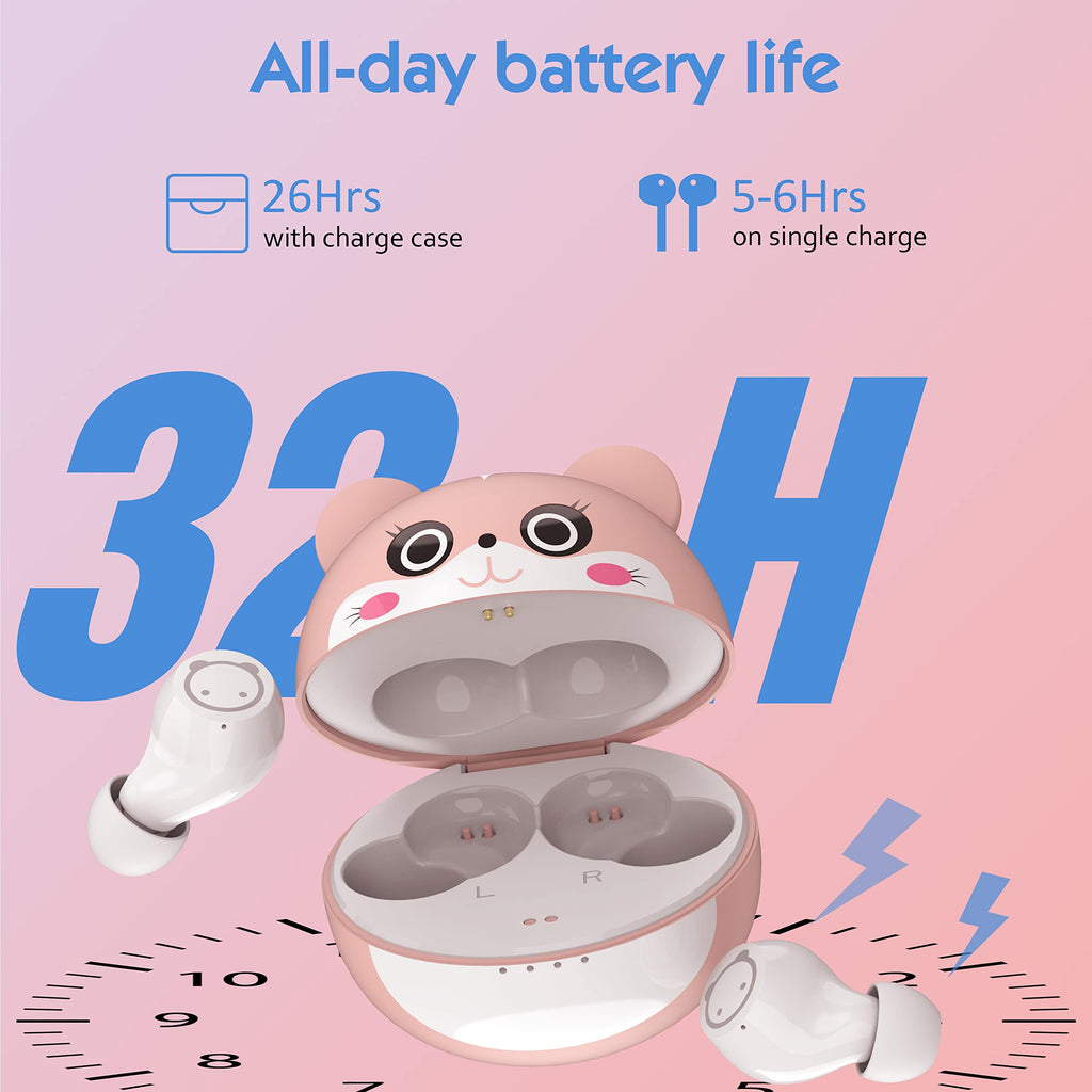 Kids Wireless Earbuds, Noise Reduction Earbuds for Kids Bluetooth 5.0 Waterproof in-Ear Headphones with Mic and Charging Case, Deep Bass Touch Control 36H Playtime Headset for School.