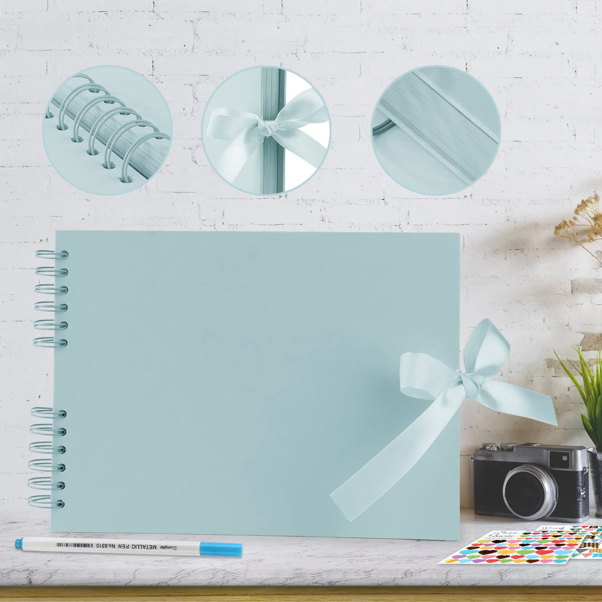 Gotideal 80 Pages Scrapbook Album with 10 Metallic Markers, Black