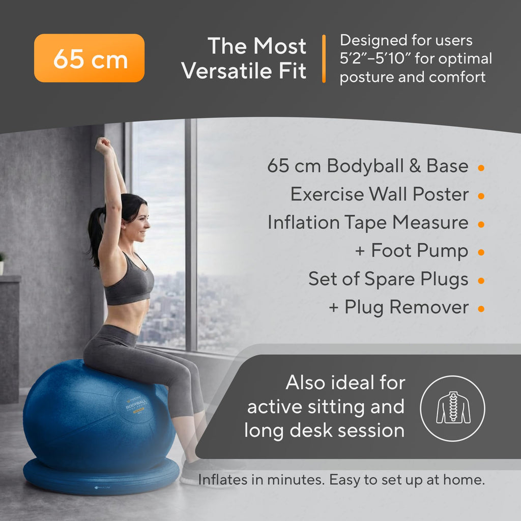 Yoga Ball Chair for Office Desk with Base - Ergonomic Balance & Stability Exercise Ball Seat for Adults - Active Sitting for Posture, Core & Back Pain Relief, Home Gym, Therapy, Pump