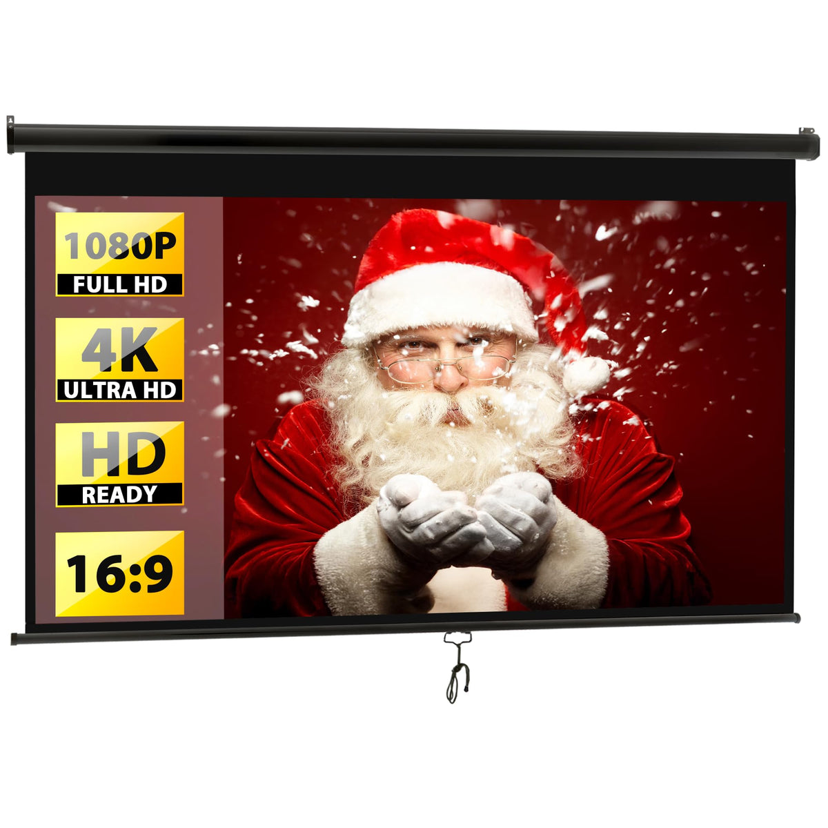 80 Inch Projection Screen, Outdoor Indoor 16:9 HD Foldable Manual Pull Down Projector Screen for Movie Home Backyard Theater Cinema Office Video Game, White