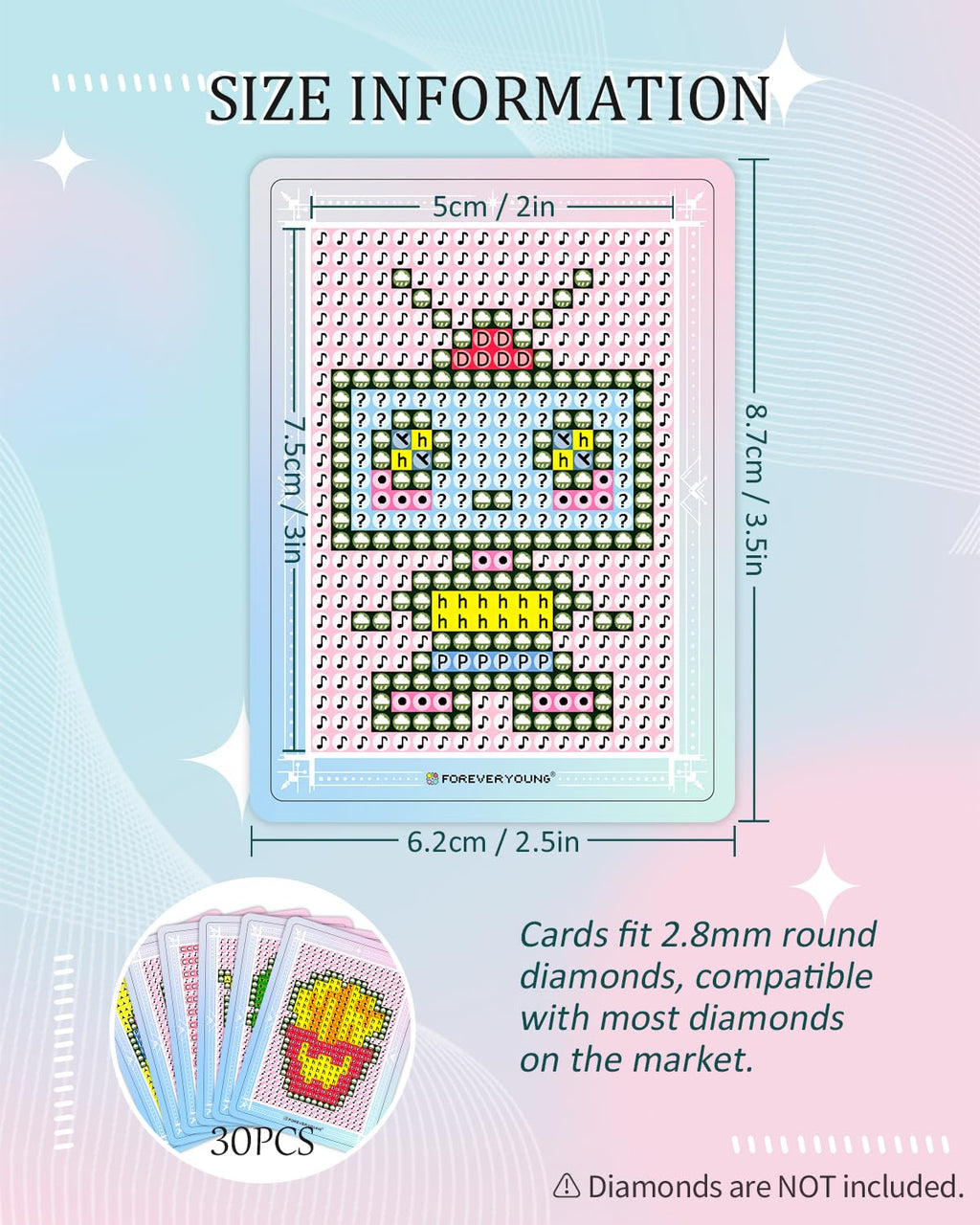 ForeverYoung Freestyle Mini Diamond Art Cards, No Pattern–Square, No Drills