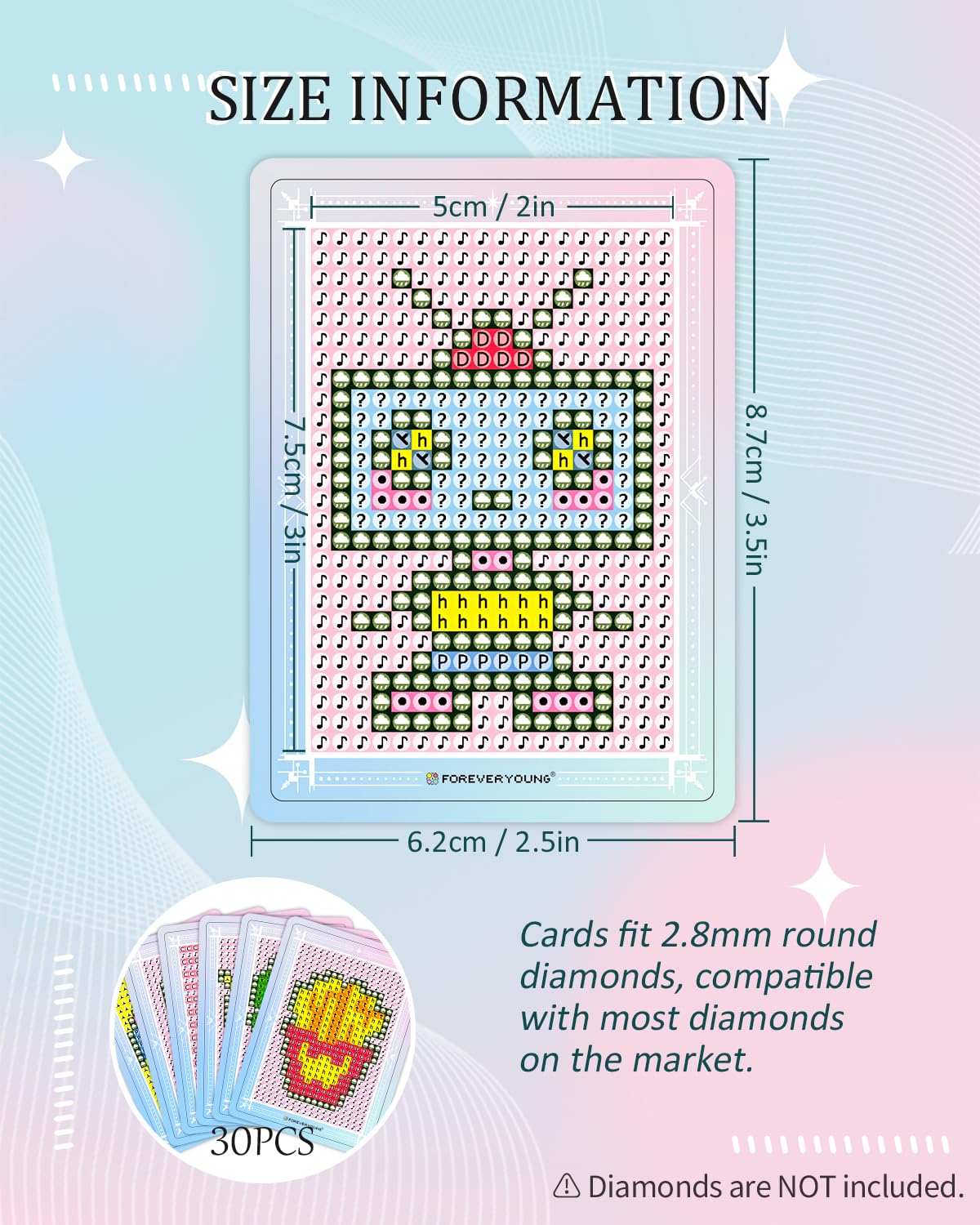 ForeverYoung Freestyle Mini Diamond Art Cards, No Pattern–Square, No Drills