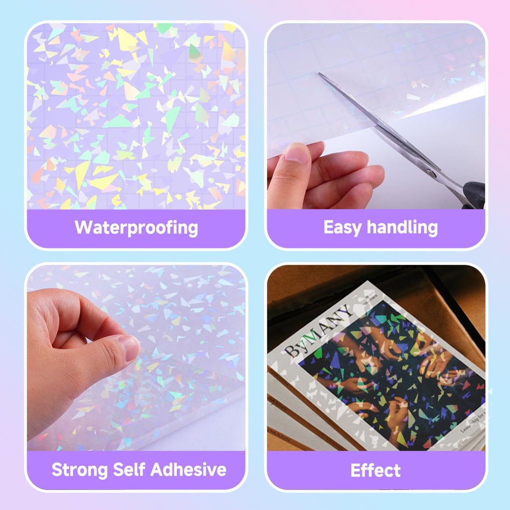 36 Sheets Holographic Laminating Sheets Clear Self Adhesive Sticker Paper