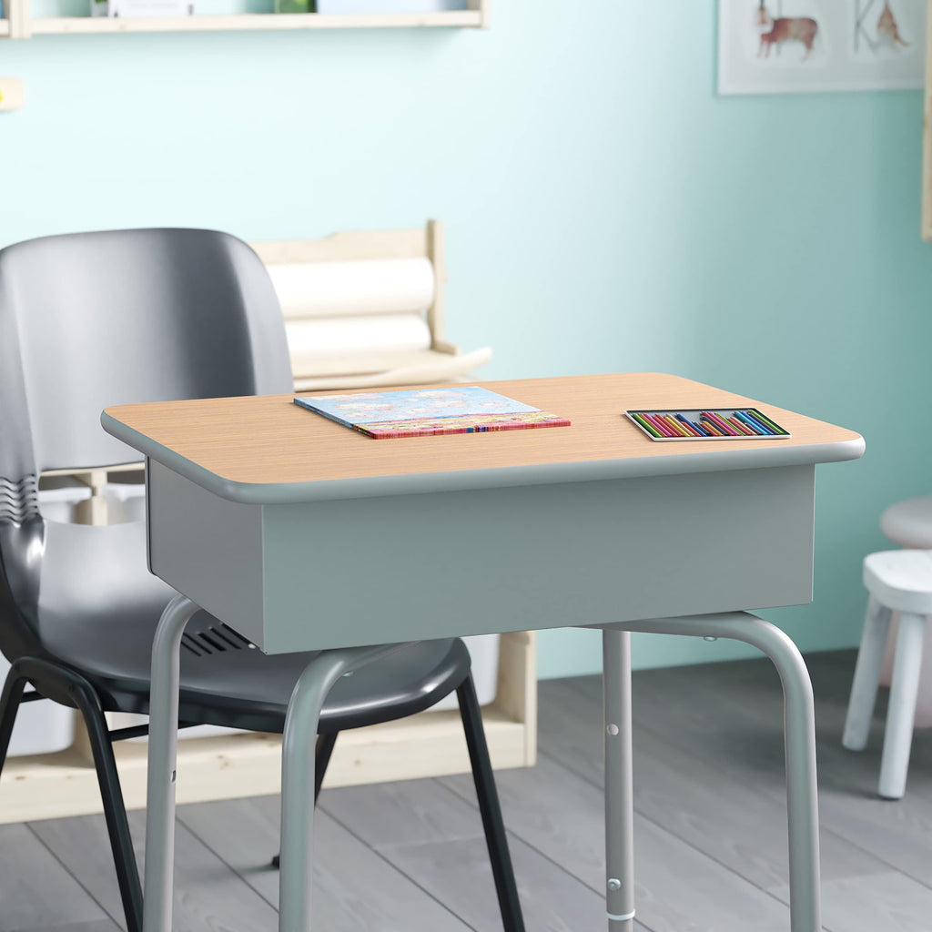 EMMA + OLIVER Adjustable Student Desk with Book Box