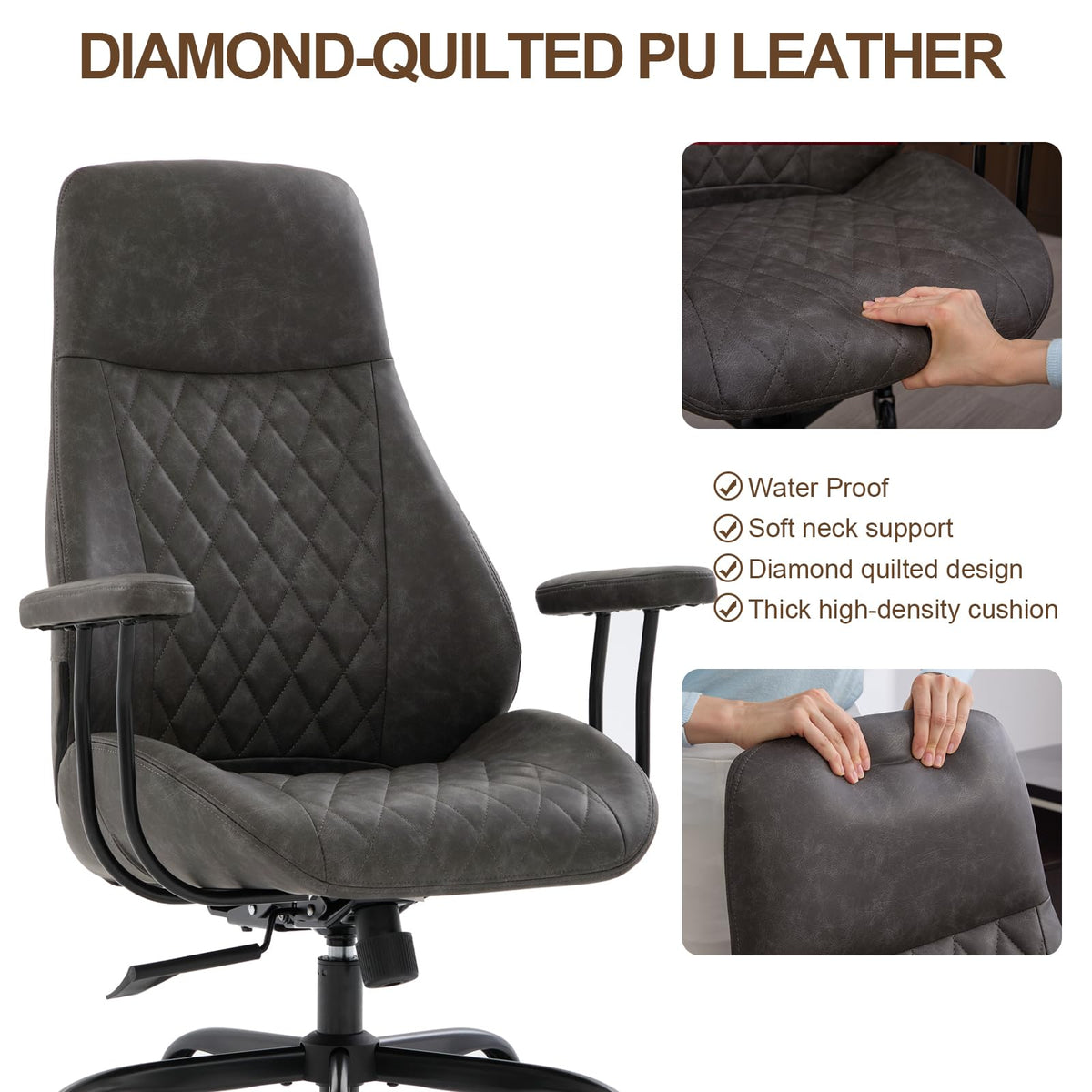 E-Motie Leather Office Chair, Mid Century Modern Desk Chair, Blue