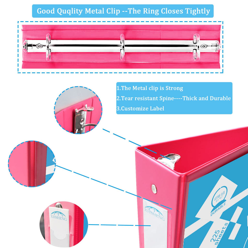 3 Ring Binders,1” Round Ring, Holds 8.5 * 11inch Papers, with 2 Pockets,6 Colors Binder Assorted Pack