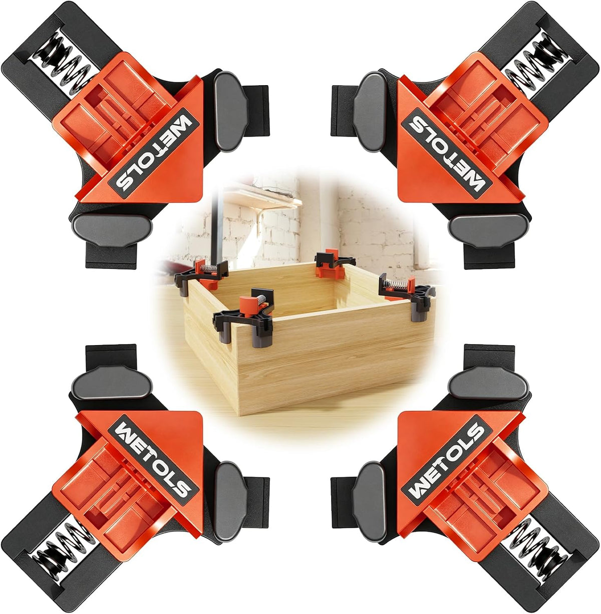 WETOLS 90 Degree Corner Clamp Set, 4 Pcs Adjustable Clamps for Woodworking