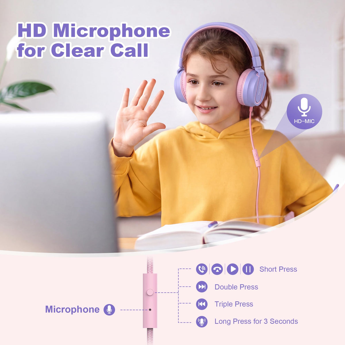 AILIHEN I35 Kids Headphones for School with Mic, 93dB Volume, Green Purple