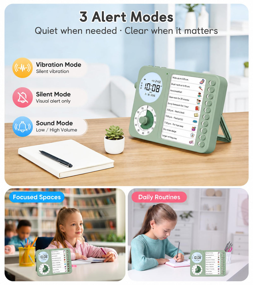 3-in-1 Visual Timer & ADHD Tool for Kids – ADHD Task Timer for Adults with Visual Schedule, Chore Chart & Planning Board for Home, School, Classroom, Work (White)