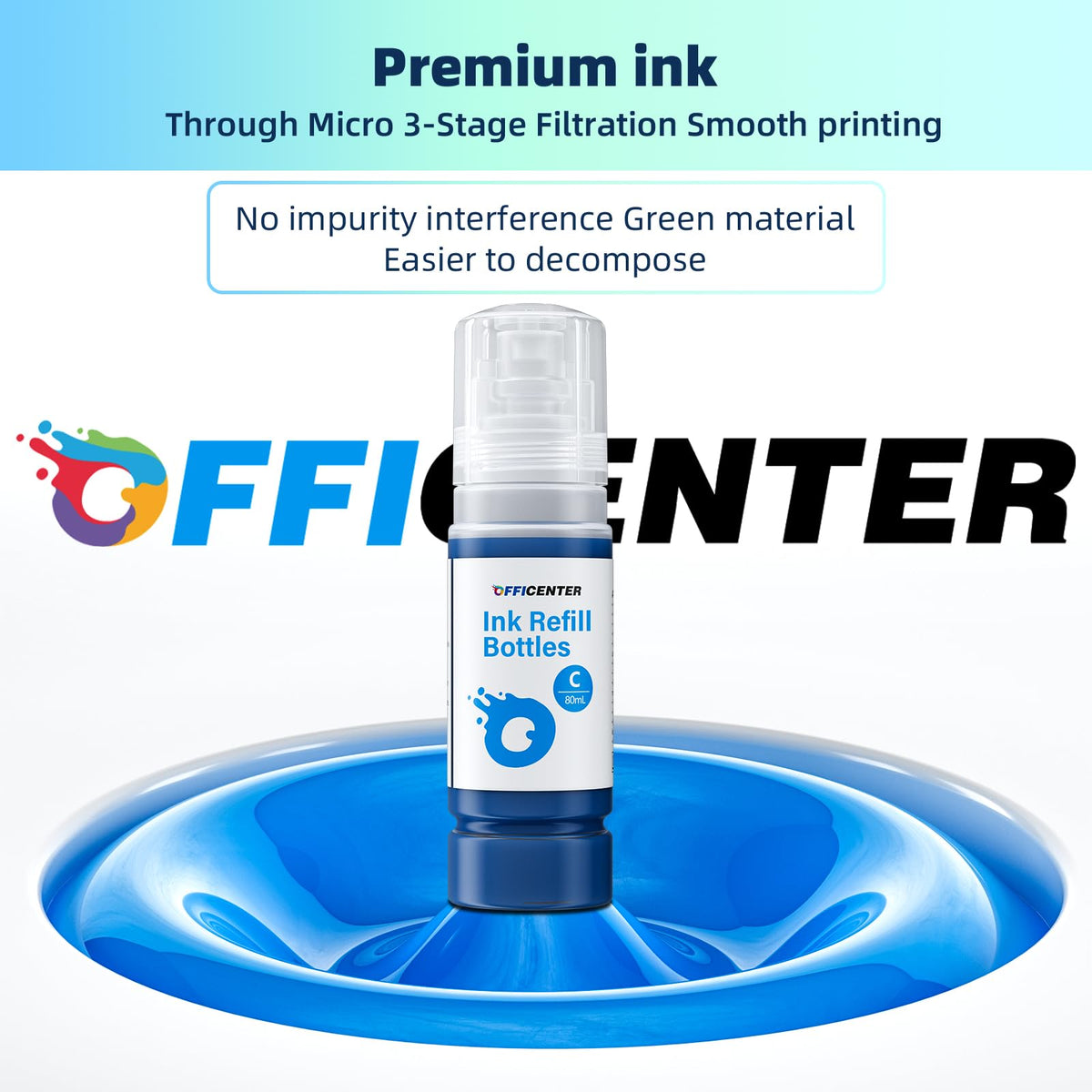OFFICENTER Compatible Ink Refill Bottles for ET2760 ET-4760 ET2750 ET-3760 ET-2850 ET-15000 ST-4000 ST-2000 ET-3710 ET-3850 ET-3750 ET-4850 ET-3830 ET4750 ET2700 ST3000 ET3700 Printer(2BK C M Y)