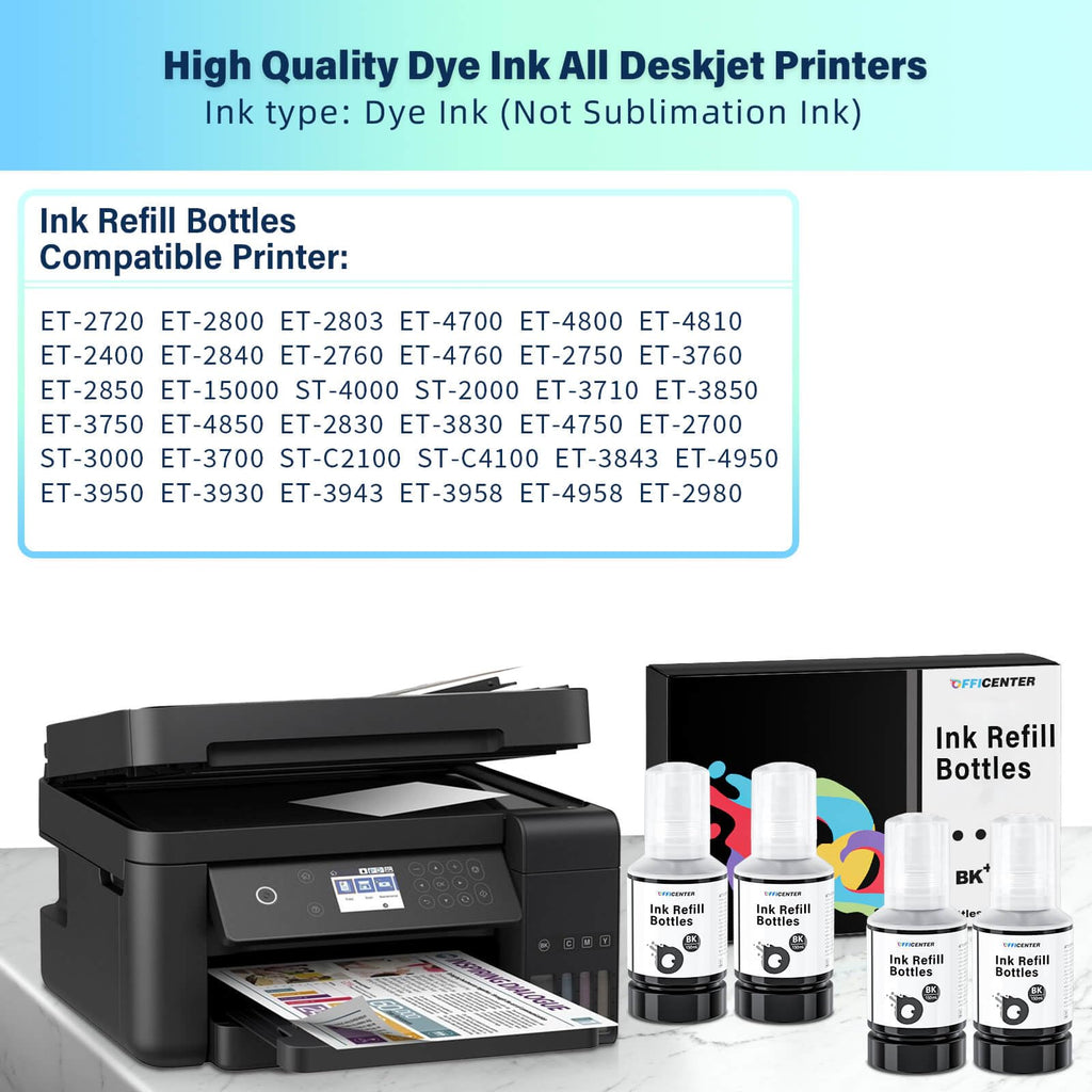 OFFICENTER Compatible Ink Refill Bottles for ET2760 ET-4760 ET2750 ET-3760 ET-2850 ET-15000 ST-4000 ST-2000 ET-3710 ET-3850 ET-3750 ET-4850 ET-3830 ET4750 ET2700 ST3000 ET3700 Printer(2BK C M Y)