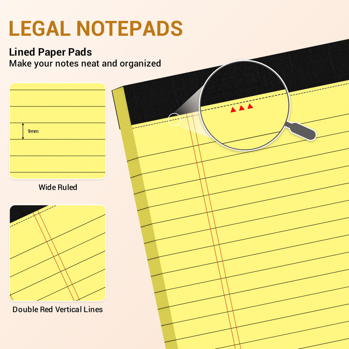 Colored Legal Pads 8.5 x 11, 3 Pack Notepads 8.5 x 11 Wide Ruled Note Pads