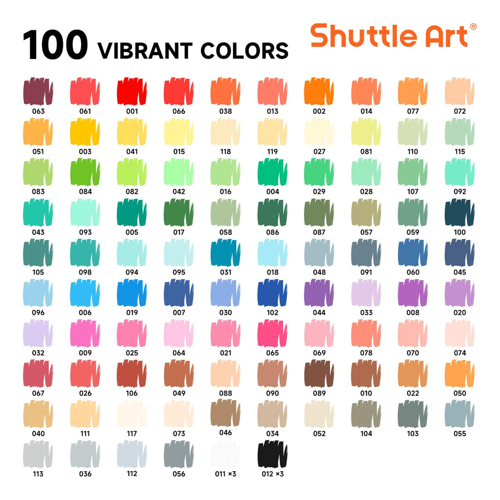 Shuttle Art 96 Colors Dual Tone Refillable Acrylic Markers with 100 Refills