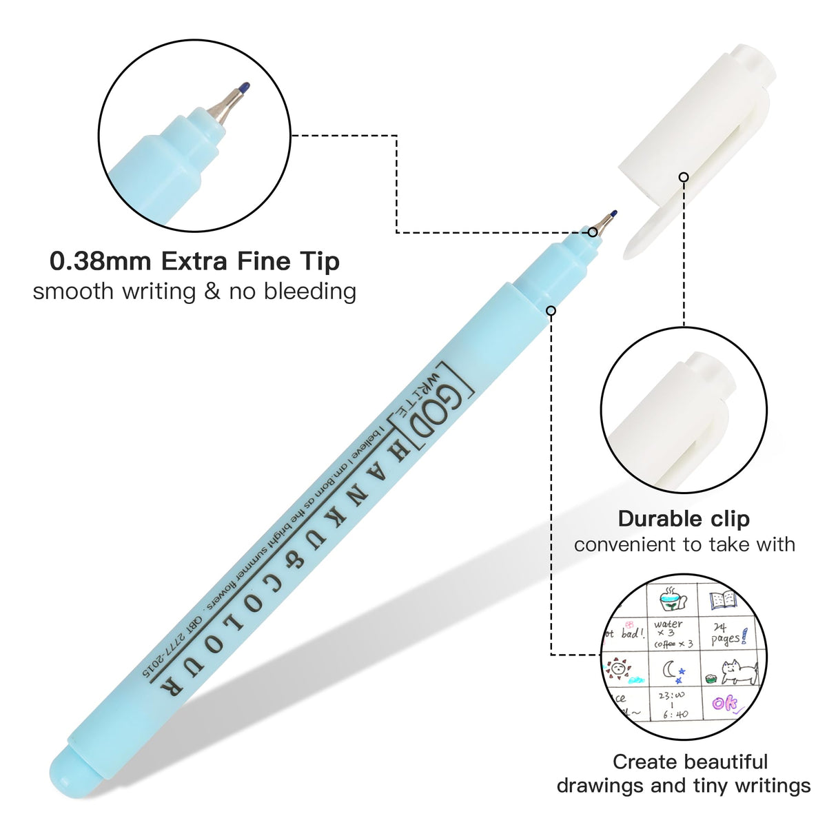 HANKU Colored Bible Pens, 8 Pack 0.38mm Fine Point Pen No Bleed Through