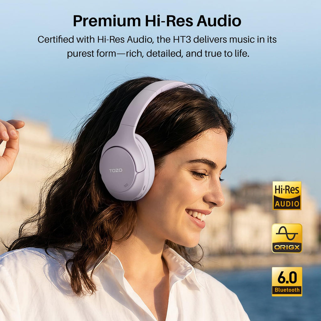 TOZO HT3 Hybrid Noise Cancelling Wireless Headphones, 90H Over Ear Headset