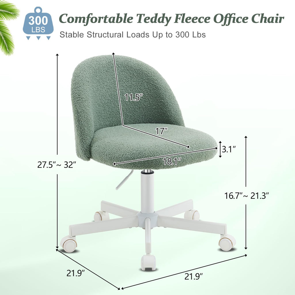 VINGLI Cute Candy Chair Armless Comfy Small Office Desk Vanity Chair with Wheels & Lumbar Support,Teddy Adjustable Rolling Swivel Computer Task Ch for Home Office,Bedroom,Gentle Pink