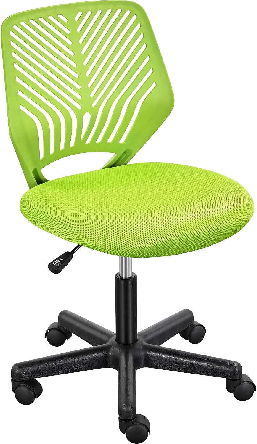 Yaheetech Small Desk Chair, Armless Adjustable Swivel Seat, Green