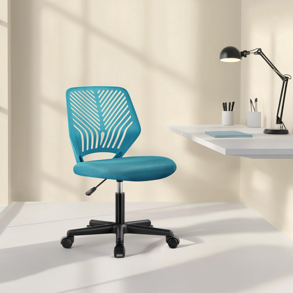 Yaheetech Small Desk Chair, Armless Adjustable Swivel Seat, Green
