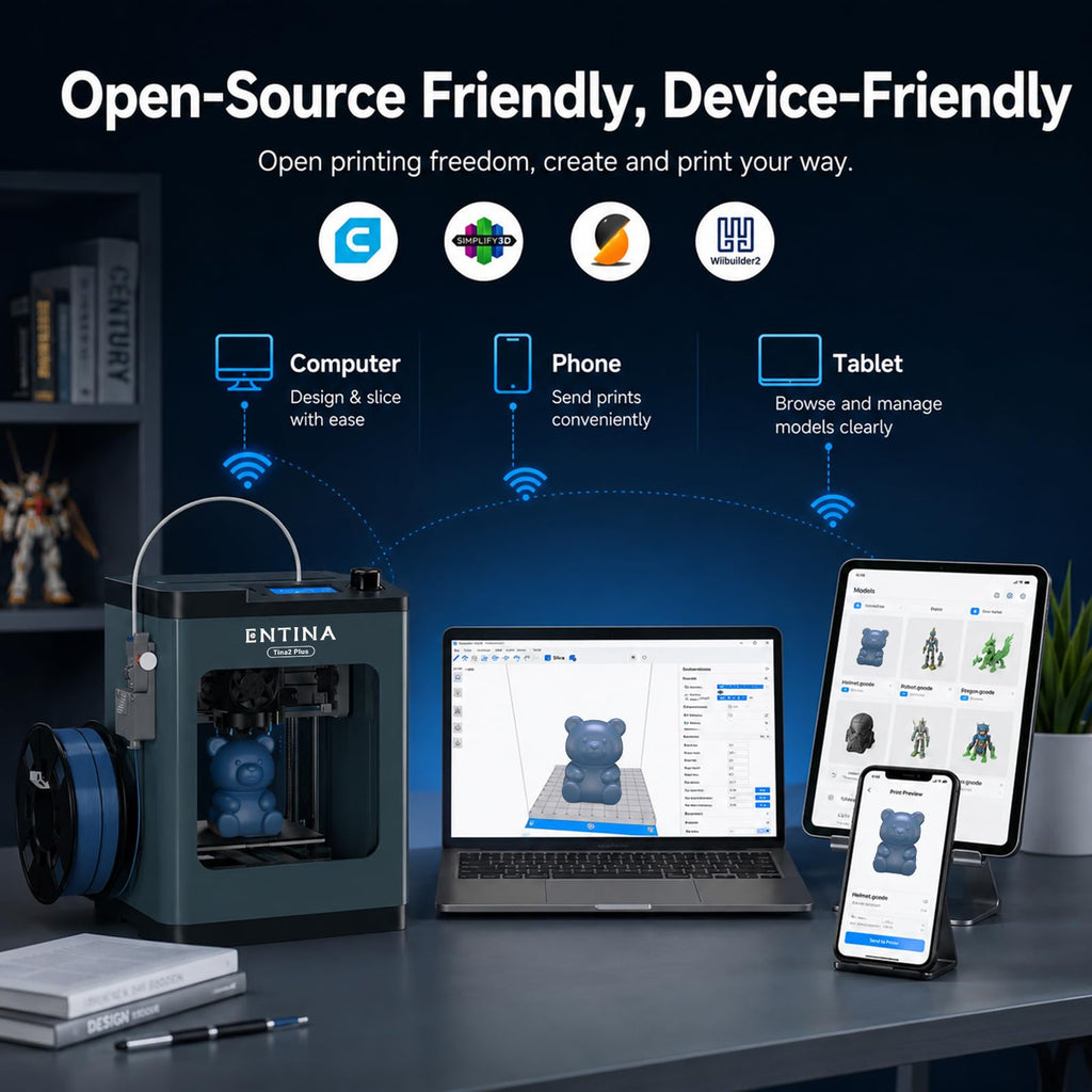 Entina Tina2C 3D Printer for Beginners, Fully Assembled Starter Mini 3D Printer, Start in 8 Mins, App & WiFi Control, Auto Leveling, 3500+ Model Library, 25+ Creative DIY Modules for STEM, Home