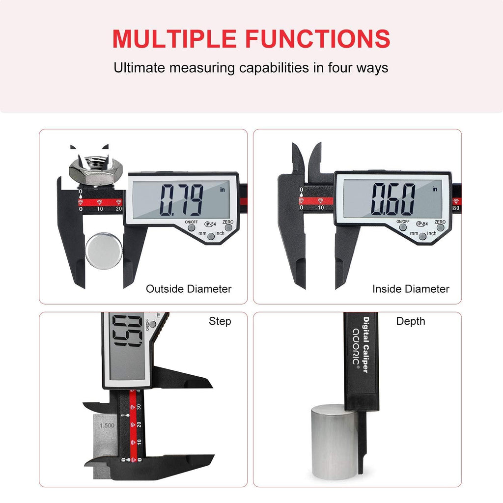 Digital Caliper, Adoric Calipers 0-6 Inch, Inch/mm Conversion, Large LCD