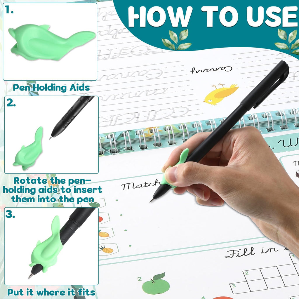 Grooved Cursive Handwriting Workbook Magic Reusable Grooved Cursive Handwriting Practice Guided Tracing with Disappearing Ink Pens for Beginners Kids Learning Activities Supplies (Letters)