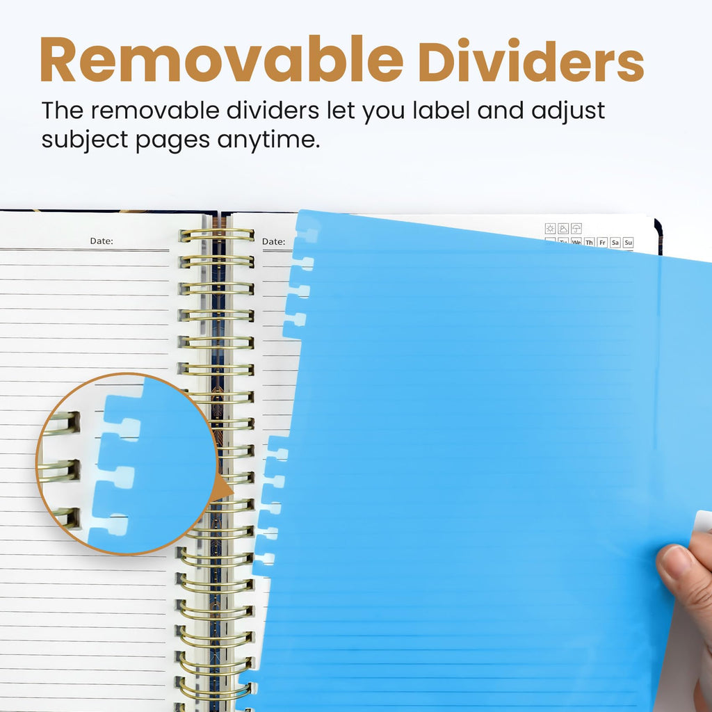 Taja Spiral Notebooks for Work 5 Subject Notebook with Removable Dividers