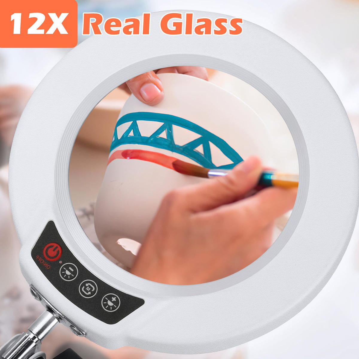 30X 12X Square Magnifying Glass with Light and Clamp, 36'' Ultra Long Lamp