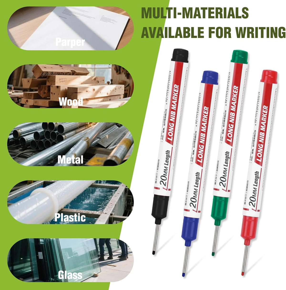 8pcs Long Nib Marker, Long Head Deep Hole Marker Pens, Waterproof Construction Markers Marking Tool, Multi-Purpose Deep Reach Pen Makes For Metal, Carpenter, Woodworking, Gift for Father's Day