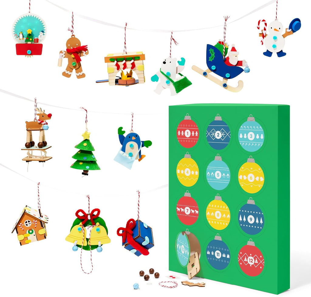 KiwiCo 12 Day Advent Ornaments | Build Your Own Christmas Tree Ornaments | Crackling Fireplace, Spinning Tree, Ringing Bells and More | 2025 Advent Ornaments Gifts for Ages 5+