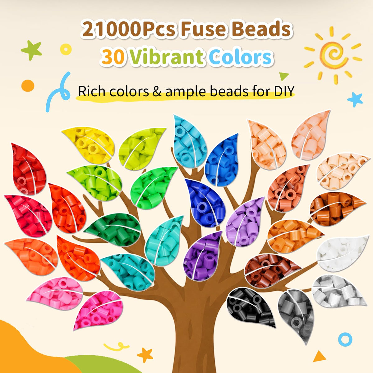 Malynme 21000Pcs 5mm Fuse Beads Bulk, 30 Colors Melty Beads for DIY Crafts