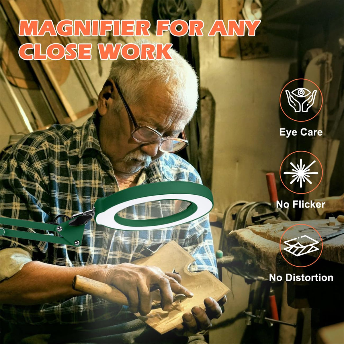 30X 12X Square Magnifying Glass with Light and Clamp, 36'' Ultra Long Lamp