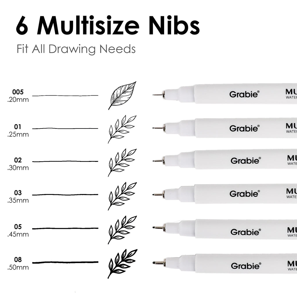 Grabie Micro Fineliner Pens, 10 Multicolor Waterproof Drawing Pens
