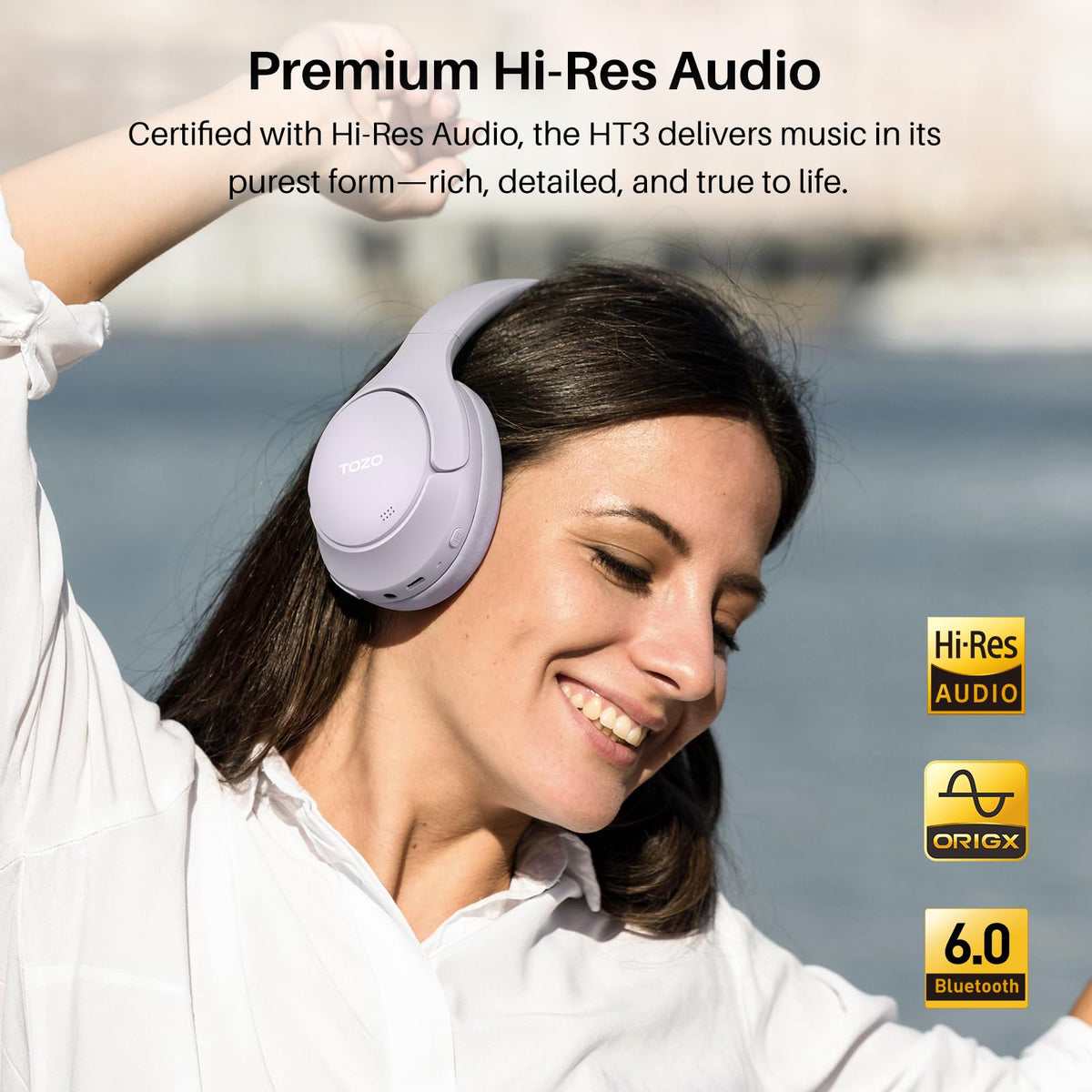TOZO HT3 Hybrid Noise Cancelling Wireless Headphones, 90H Over Ear Headset