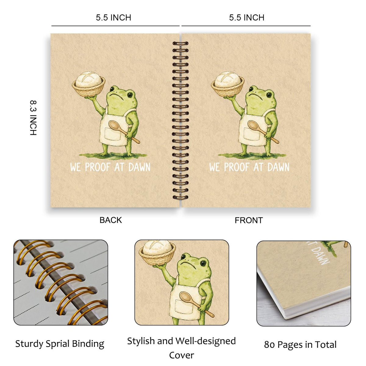 Frog Notebook, Frog Office Supplies, Cute Spiral Journal for Teens